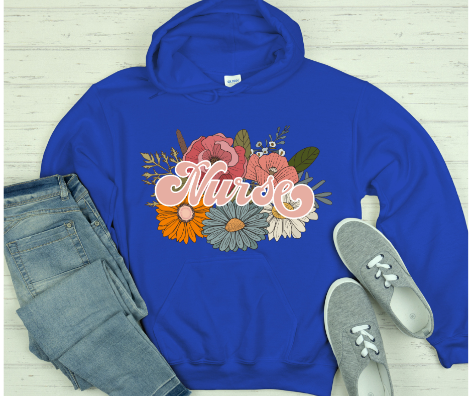 Nurses Floral Design Black Hoodie