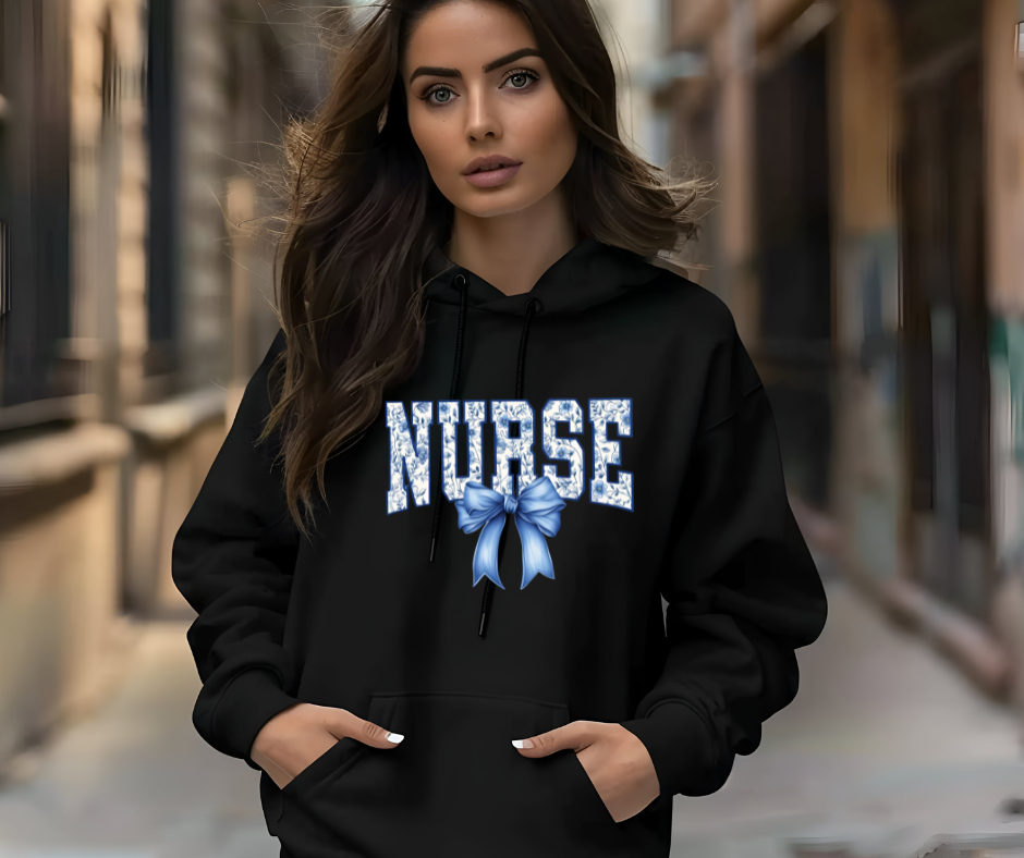 Nurse Blue Bow Black Hoodie