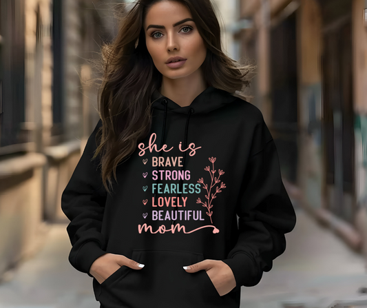 She Is Mom Black Hoodie
