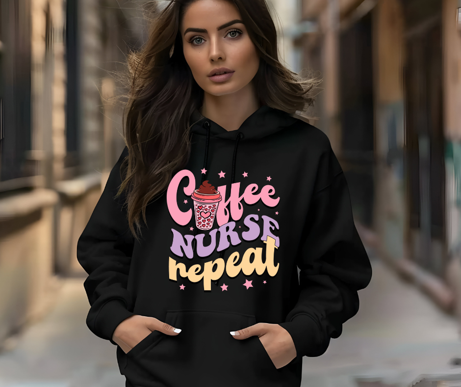 Coffee Nurse Repeat Black Hoodie