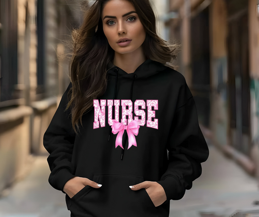Nursing Pink Bow Black Hoodie