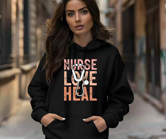 Nurse Love Heal Black Hoodie